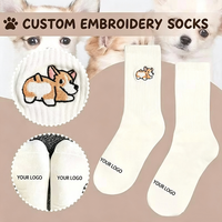 Chaussettes personnalisées avec logo brodé, OEM ODM, marque privée, chaussettes brodées avec des animaux de dessin animé, chaussettes décontractées en coton tricoté