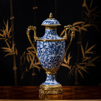 Ornamen Keramik Biru Putih Estetis, Vas Guci Jahe, Dekorasi Dinding Kuningan Emas, Piring Porselen, Dekorasi Rumah Mewah