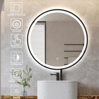 Miroir de salle de bain LED rond avec cadre en aluminium, capteur tactile, anti-buée, fixation murale pour la maison et la décoration des salles de bain d'hôtel
