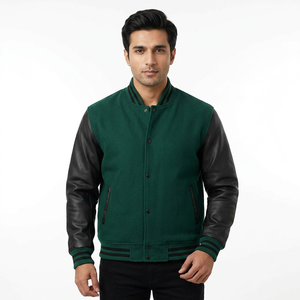 Chaquetas Varsity para Hombre, Chaqueta de Béisbol Informal de Forro Polar para Primavera y Otoño, Chaqueta Bomber de Algodón de Manga Larga y Corte Ajustado (Verde, Mediano) - Product Image 1