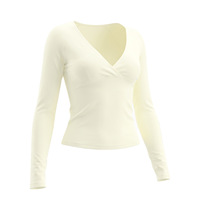 Haut de sport sexy à col en V croisé, léger, grande taille, manches longues, avec coussinets de poitrine amovibles, coupe courte, pour femme, vêtement de fitness