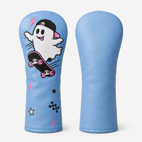 Nouveauté : Housses de tête de club de golf Blue Ghost Skateboard avec broderie 3D et motif éclair – Accessoires de golf personnalisés