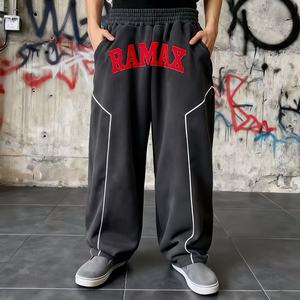 Pantalones de chándal Ramax OEM personalizados, cortavientos de algodón, estilo urbano, NUEVOS, con logo bordado vintage, deportivos, rectos, holgados, de cintura alta - Product Image 1