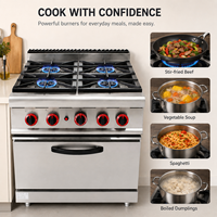 Cuisinière à gaz industrielle en acier inoxydable à 4 brûleurs avec base de rangement pour équipement de cuisine commerciale