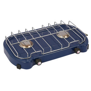 Réchaud à gaz portable double foyer en acier inoxydable BBQ-128 pour camping extérieur, conception sécurisée, prise en charge des langues française et néerlandaise, haute performance - Product Image 1