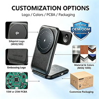 Support de charge sans fil 3-en-1 en cuir PU 25W pour téléphone portable, écouteurs et montre, pliable et magnétique