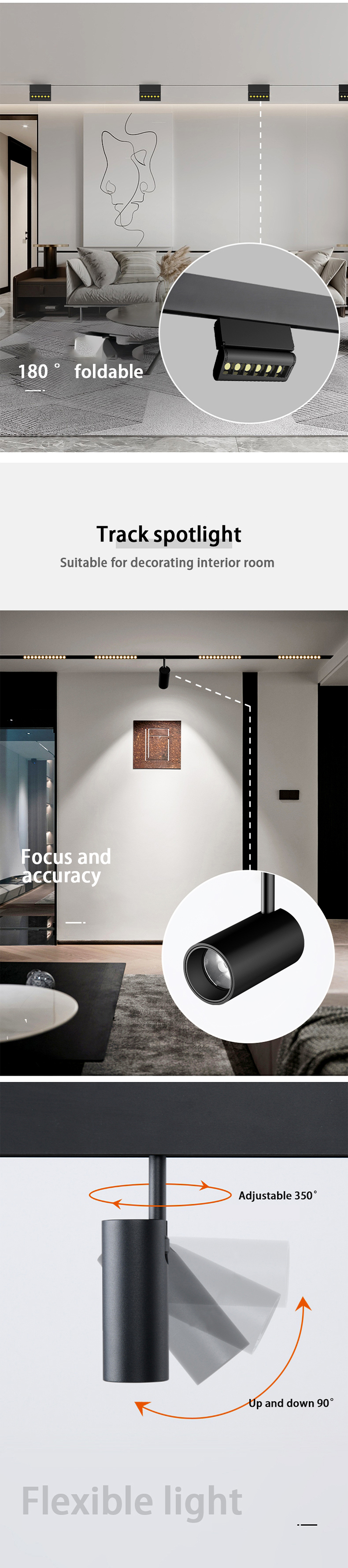 IP20 48v Magnetic Led Track Light Adjustable Led Track Surface Mounted