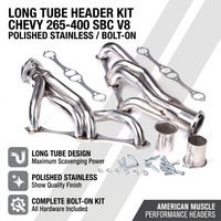 Kit de collecteur d'échappement à tube long en acier inoxydable poli pour Chevy 265-400 SBC V8 Camaro Chevelle Nova Malibu Vente en gros