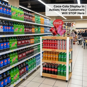 Présentoir de bois et métal personnalisé en gros pour boissons gazeuses (Cola, Sprite, Fanta) – Stand mobile pour magasin de détail - Product Image 2