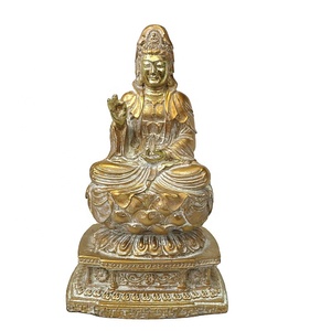 Statua Antica in Resina di Guanyin su Trono di Loto, Figurina di Buddha Kwan Yin, Decorazione Zen Asiatica per Soggiorno e Altare - Product Image 1