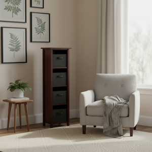 Verona 4-Section N Storage <b>Shelf</b> with 4 Foldable Black Fabric <b>Baskets</b> Durable and Stylish Home Organization Solution - Product Image 3