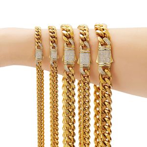 Wholesale Miami Cuban Link <b>Chain</b> Necklace with <b>Iced</b> <b>Out</b> Buckles, Mirror Polishing Stainless Steel with 18K PVD Plated - Product Image 2