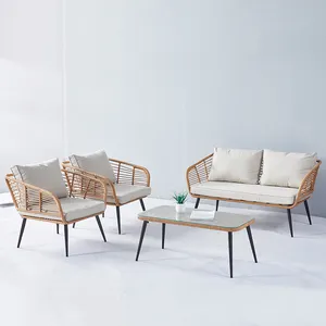 Juego de mesa y silla de patio de mimbre de plástico para jardín al aire libre, muebles pequeños, set de café con sombrilla, envío gratis - Product Image 1