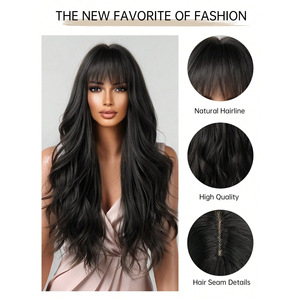 วิกผมหน้าผากลูกไม้ ผมยาวหยิก พร้อมหน้าม้าปัดข้าง เส้นผมธรรมชาติ ลูกไม้โปร่งใส เส้นใยคาเนคาลอน วิกผมเต็มศีรษะสำหรับผู้หญิง - Product Image 3