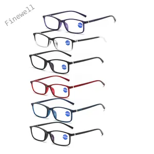 2821 6 Colors Blue Light Blocking Reading Glasses for Men Rectangle Frame Readers Spring Hinge Eyeglasses Anti Eyestrain/Glare