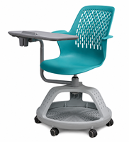 Chaise de classe mobile ergonomique avec tablette d'écriture, chaise de formation pour étudiants sur roulettes avec rangement pour université et école
