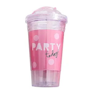 Zogift eco friendly parede dupla de plástico rosa coração portátil coreano bonito menina de palha bebida copo xícara de suco de água