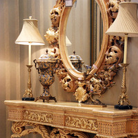 Table console en bois massif sculpté de luxe française, style européen, table de hall d'entrée, miroir pour salon ou hôtel, villa, style palais