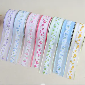 Thin organza fabric with flower design printing 2.5 3.8cm is available