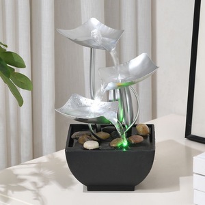 Fontaine d'eau circulante de bureau ronde avec rétroéclairage, décoration de luxe pour bureau, salon, maison, fontaine d'eau en fer illuminée - Product Image 4