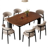Ensemble de table à manger extensible de style moderne avec pieds en bois pour la maison, la cour, l'hôtel, fabriqué en pierre frittée, écologique et durable
