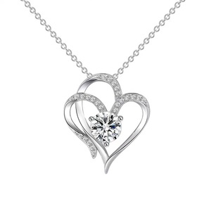 925 argent Double coeur interverrouillage pendentif collier élégant luxe clavicule chaîne CZ pierres haut de gamme bijoux pour femmes - Product Image 3