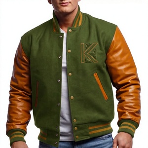 แจ็กเก็ตเบสบอลขนสัตว์ K-VJ-160ของผู้ชายเสื้อแจ็กเก็ตกันหนาวปักลายด้วยอักษรแฟชั่นแขนหนังสำหรับฤดูหนาว - Product Image 1
