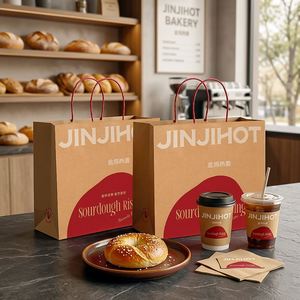 Bolsas de Papel Kraft Marrón Biodegradables y Ecológicas Desechables Personalizadas con Asas para Panadería, Postres, Cafetería y Catering - Product Image 1