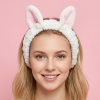 Serre-tête en flanelle douce et confortable avec oreilles d'animaux mignonnes, antidérapant et élastique, idéal pour le maquillage et le spa, couleur personnalisable
