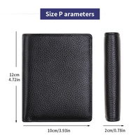 Dompet Kulit Asli Logo Kustom Pria Harga Pabrik Dompet RFID Tipis Minimalis Dompet Kartu Saku Depan Hitam