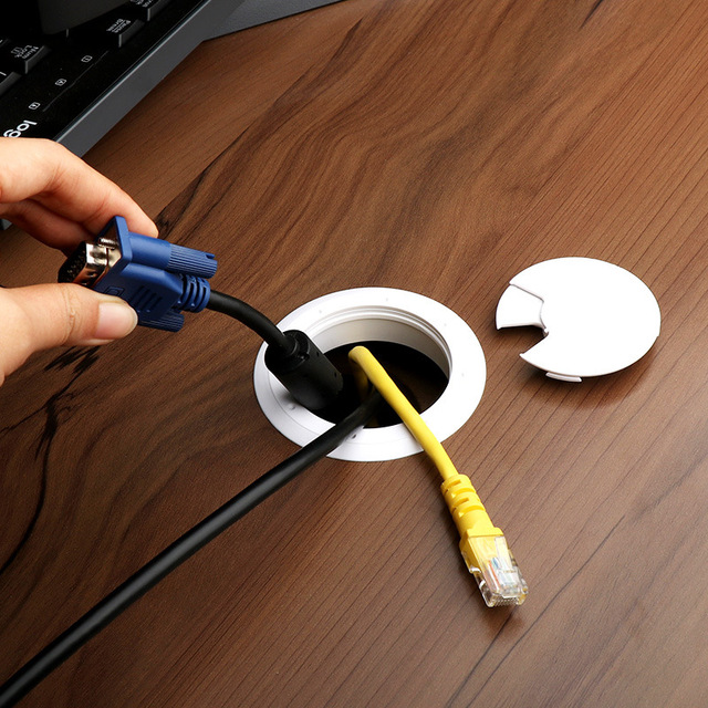 35/50/53 Plastic Round Wire Box Modern and Simple Design Desktop Threading Hole Cover for Computer and Office Desks