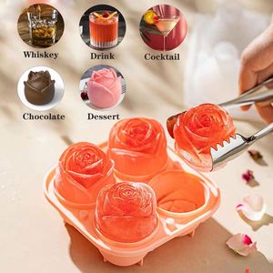 Moule en silicone réutilisable pour boules de glace 3D, glaçons en forme de rose, chocolat, 4 cavités, outils pour la crème glacée - Product Image 2