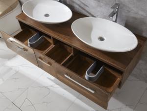 Fregaderos dobles Vanidad de baño colgada en la pared moderna Gabinete de melamina Unidades de baño <span class=keywords><strong>KD</strong></span> con iluminación Led - Product Image 5