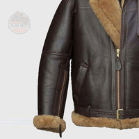 Veste bomber classique en cuir d'agneau véritable à 100 %, marron, grande taille, col montant, logo sur le devant, fourrure en peau de mouton, chaude pour l'hiver, pour homme