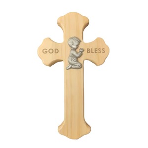 Wooden Cross Pine Wood Wall Mount Easter Decoration Handmade Indoor Use - Product Image 1