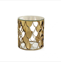 Table basse moderne ronde en marbre avec plateau en écailles de poisson et structure en acier inoxydable pour la maison