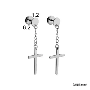 Baixo MOQ Gótico Hipoalergênico Aço Inoxidável Piercing Jóias Cruz Dangle Huggies Hoop Brincos De Ouro Preto Para Homens