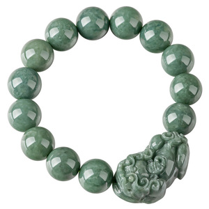 <span class=keywords><strong>Bracciale</strong></span> a catena <span class=keywords><strong>con</strong></span> perle di <span class=keywords><strong>giada</strong></span> vintage spesse 13 mm e design Pixiu, in giadeite naturale autentica, gioiello unisex da regalo - Product Image 1