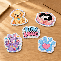 Autocollants personnalisés holographiques pour animaux de compagnie, dessins animés, imperméables, esthétique Kawaii, empreintes de pattes de chiot et de lapin, découpés, pour ordinateur portable et journal
