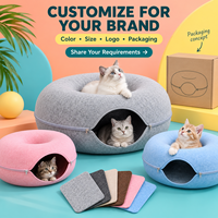 Tunnel-lit pour chat en feutre polyester personnalisé, en forme de donut, avec fermeture éclair, pour l'intérieur, idéal pour jouer et se reposer