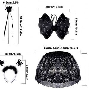 Ensemble de 4 pièces pour enfants : Ailes de chauve-souris, baguette magique, tutu et costume d'ange/diable noir avec bandeau pour Halloween - Product Image 3
