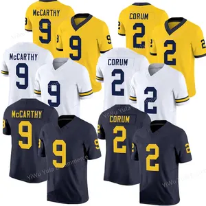 Camisa de futebol americano masculina 2 Blake Corum 9 J.J. McCarthy F.U.S.E. Jersey de jogador limitado - Marinha