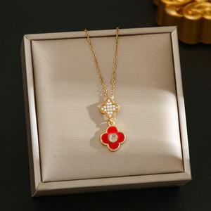 Collares con colgante de moda rentables para reunión de fiesta, accesorios de trébol de cuatro hojas versátiles sin deslustre para mujer - Product Image 6