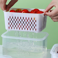 Lot de 3 paniers de drainage pour fruits et légumes, grands récipients de stockage alimentaire en plastique étanches avec passoire et couvercle amovibles