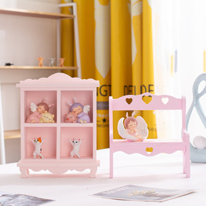 Étagère de rangement rose avec organisateur de poupées, étagère de présentation, armoire de bureau, boîte de rangement en bois pour jouets, décoration de chambre d'enfant, 22x8x26cm - Product Image 1