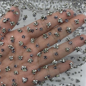 <span class=keywords><strong>Tulle</strong></span> scintillant argenté avec strass, tissu luxueux en maille de nylon pour robes de soirée, robes de mariée, costumes de scène - Product Image 6