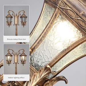 Lampadaire de jardin extérieur en fer avec abat-jour en verre LED, lumière blanc chaud 2700K, IP66, ampoule A19 non amovible, détecteur de mouvement, alimenté par énergie solaire - Product Image 5