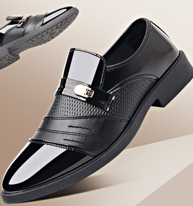 Chaussures habillées formelles pour hommes, mocassins en cuir PU brillant, bout rond, chaussures de bureau, de mariage et de cérémonie - Product Image 5