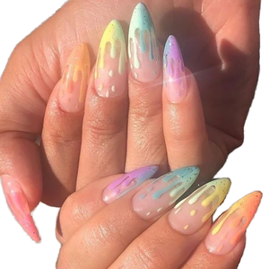 Faux ongles élégants de style INS, faits à la main, motif amande, largeur moyenne, en acrylique, réutilisables, couvrants, à presser pour salon de manucure - Product Image 1