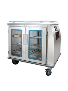 Troli Pengantar Makanan Persegi Panjang Perak/Biru dengan Insulasi Pemanas Dinding, 4 Pintu, Sistem Bantuan Tenaga Pemanas Mobile - Product Image 1